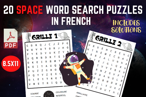 20 Space French Word Search Puzzles for Creative Design