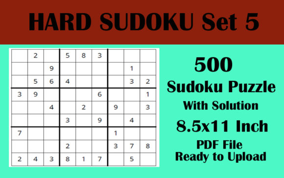Explore the Ultimate Sudoku Challenge with 500 HARD LEVEL Sudoku Puzzles 8.5x11 V 5
