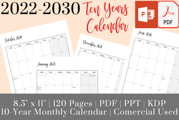 Maximize Your Planning with 10 Years Calendar, 2022-2030